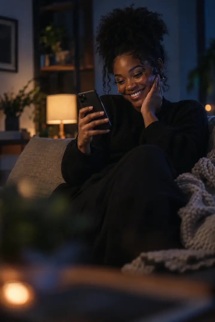 A provider smiling at a booking notification on her phone