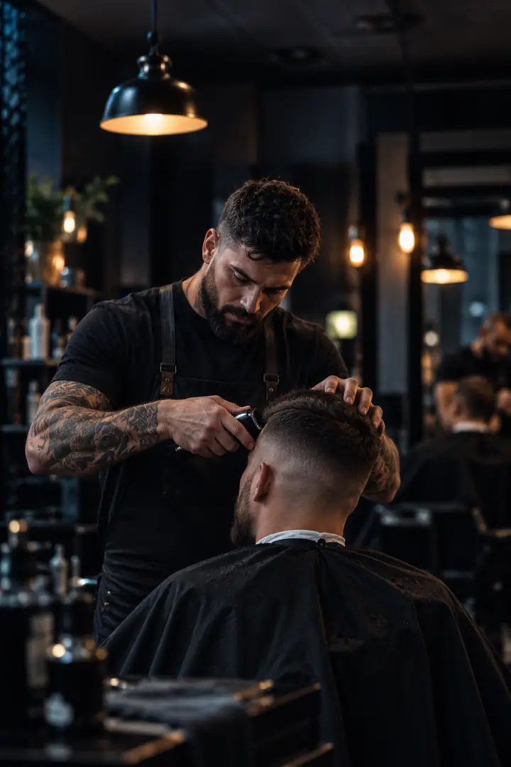 A barber giving a client a fade